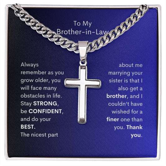 To My Brother-In-Law Cross Necklace | Blue MC