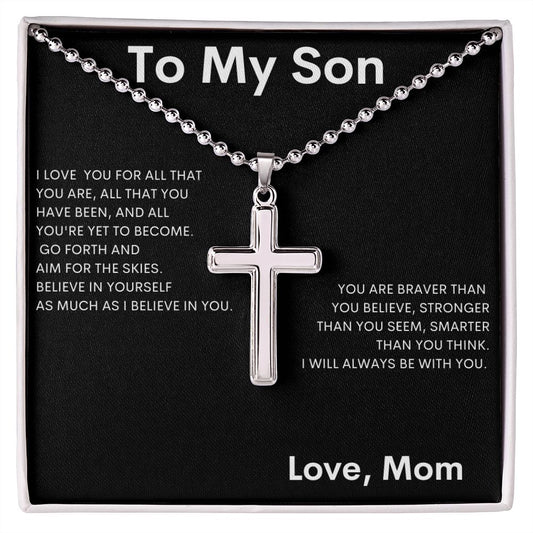 To My Son Stainless Cross Necklace - Mom