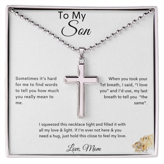 To My Son - Stainless Cross Necklace w/Ball Chain