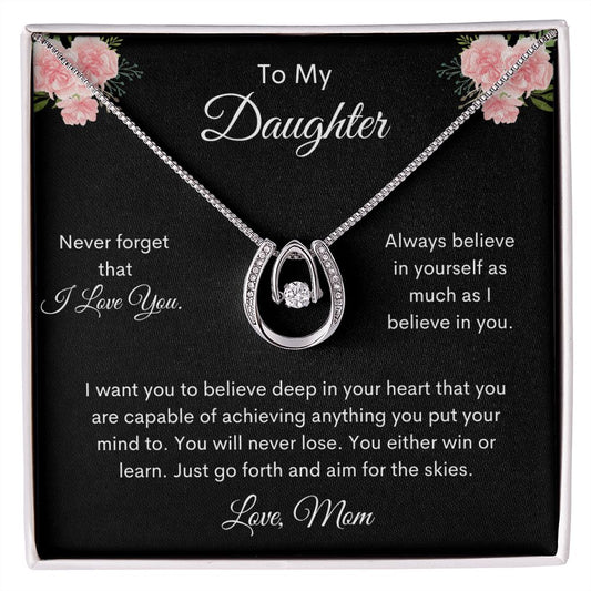 Daughter | Lucky in Love Necklace | Mom | Black w Pink Rose MC