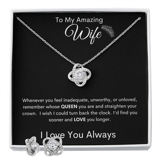 Amazing Wife | Love Knot Earring & Necklace Set | Black