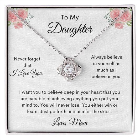 Daughter | Love Knot Necklace | Mom | White w Pink Rose MC