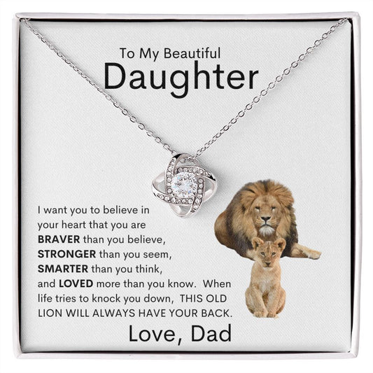 Beautiful Daughter | Love Knot Necklace | Lion | White MC