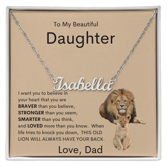 Beautiful Daughter | Custom Name Necklace | Dad | Tan Lion MC