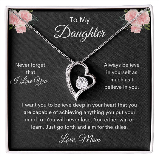 Daughter | Forever Love Necklace | Mom | Black w Pink Rose MC
