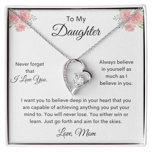 Daughter | Forever Love Necklace | Mom | White w Pink Rose MC