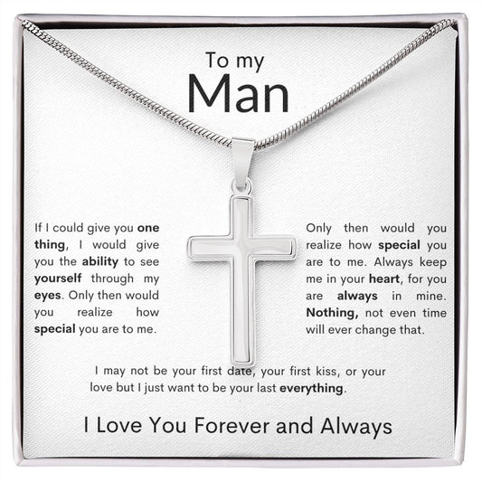 My Man | Stainless Cross Necklace | White